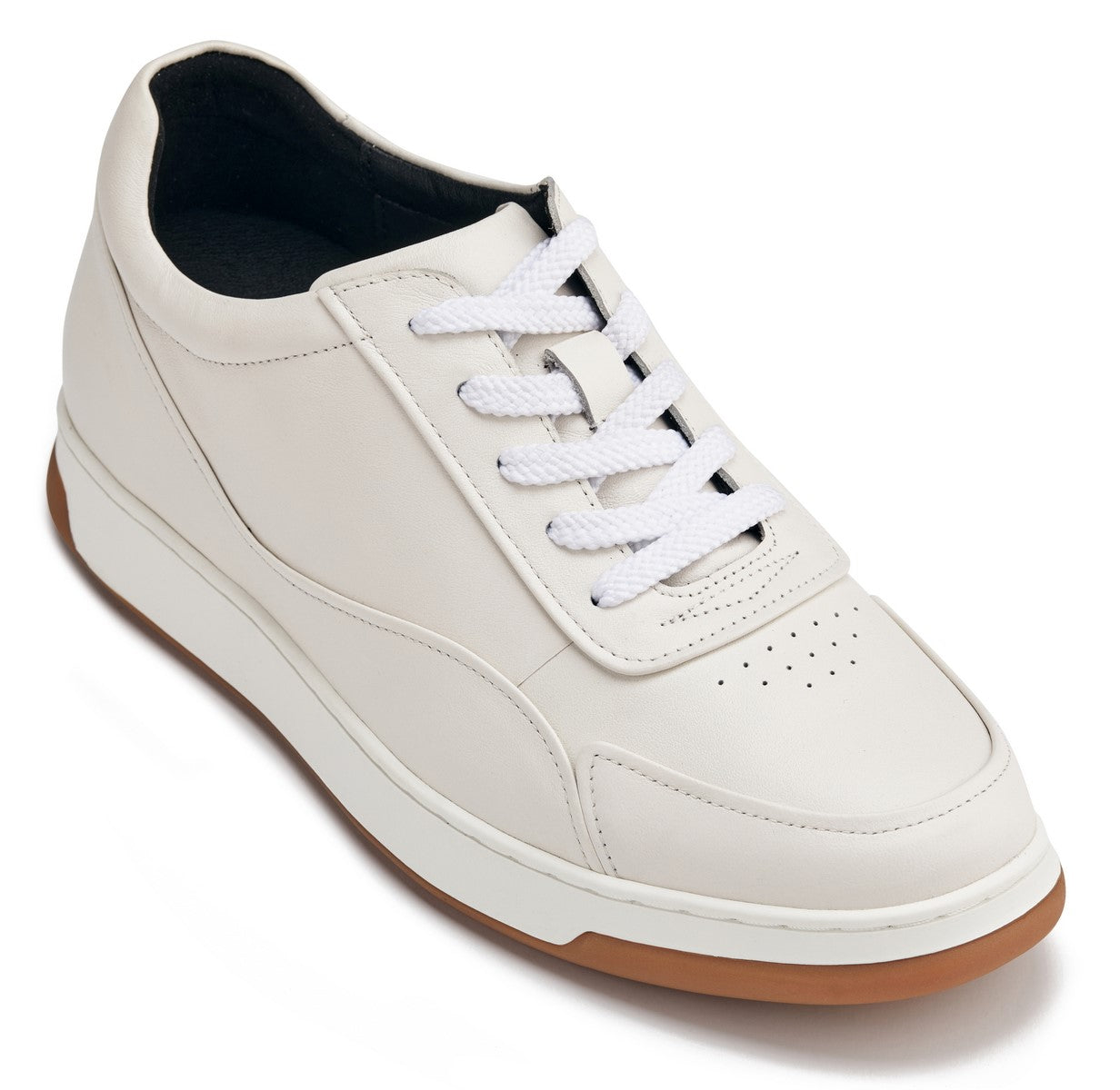 CALTO - Y7886 - 2.6 Inches Taller (Off-White/White & Gum Sole) - Elevated Leather Sneakers - WonderingCloth