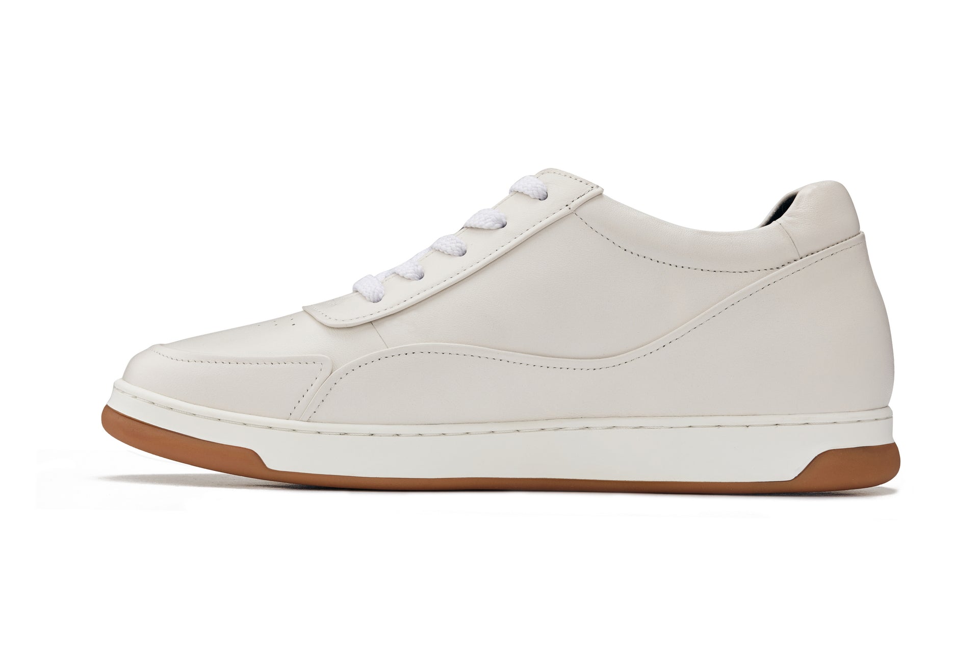 CALTO - Y7886 - 2.6 Inches Taller (Off-White/White & Gum Sole) - Elevated Leather Sneakers - WonderingCloth