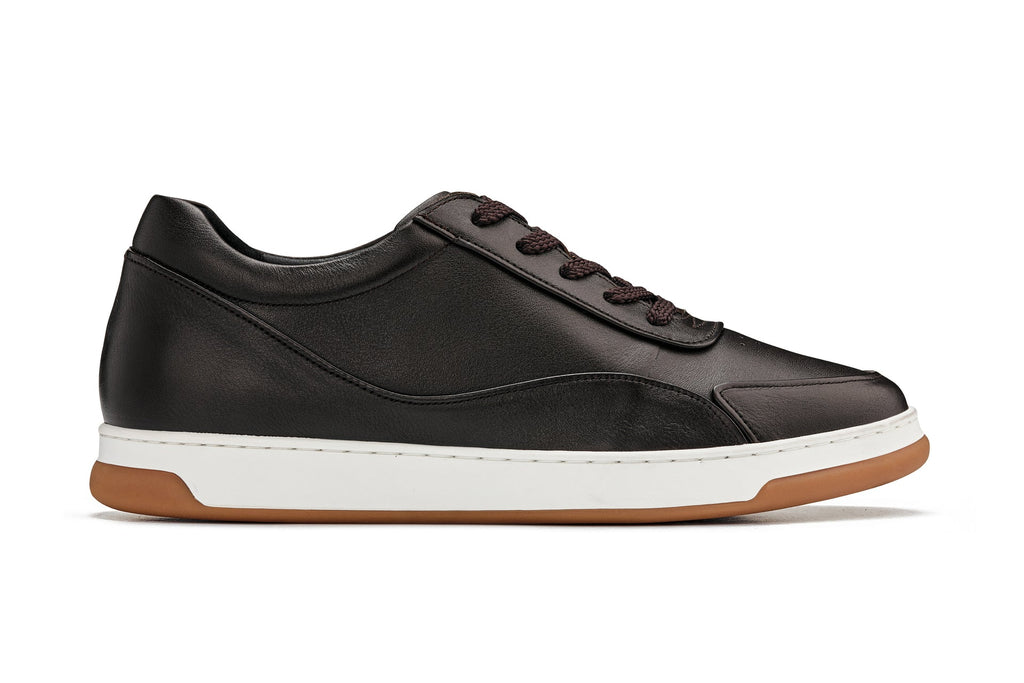 CALTO - Y7887 - 2.6 Inches Taller (Deep Espresso/White & Gum Sole) - Elevated Leather Sneakers - WonderingCloth