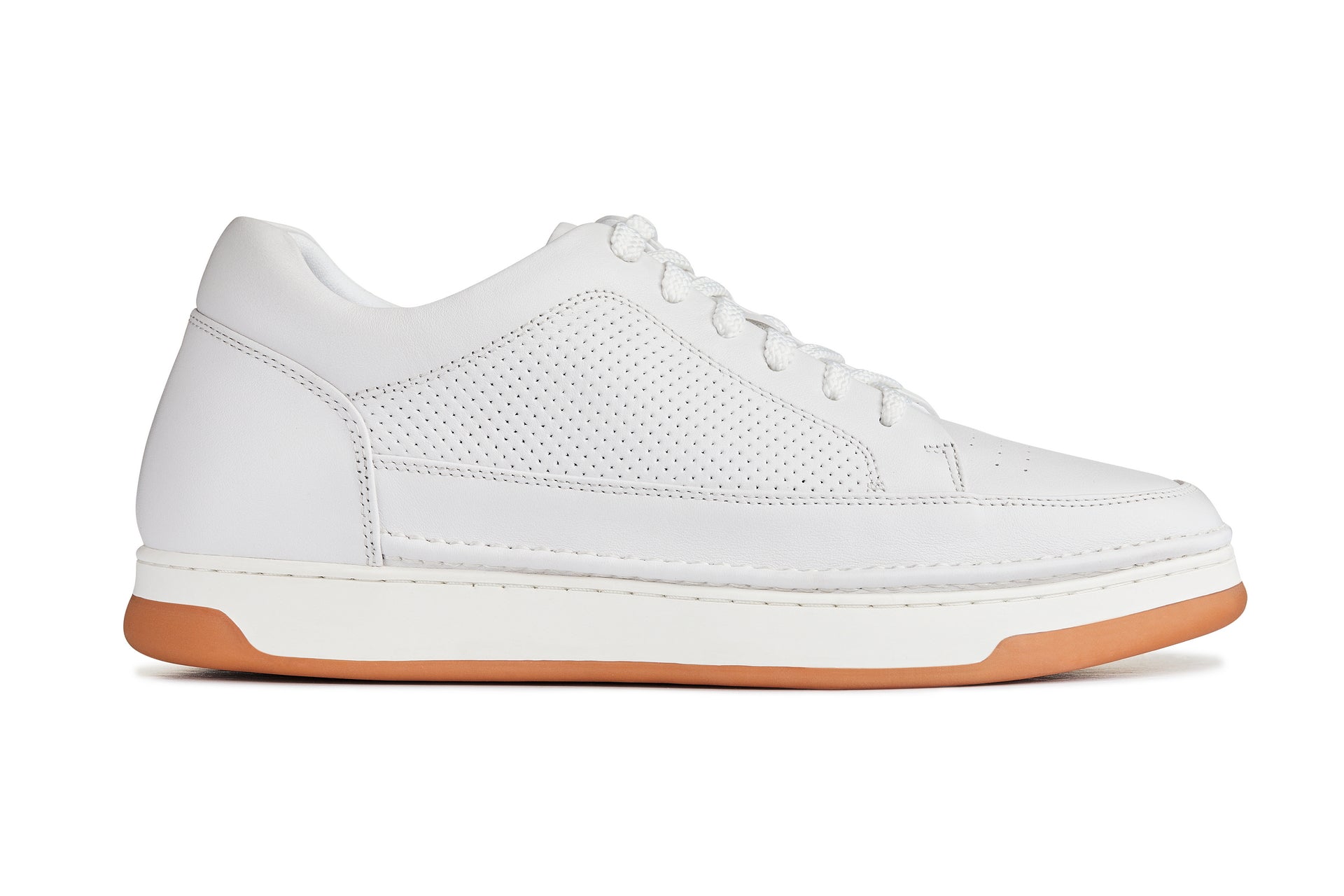 CALTO - Y7932 - 2.6 Inches Taller (White/Off-White & Gum Sole) - Elevated Micro-Perforated Leather Sneakers - WonderingCloth