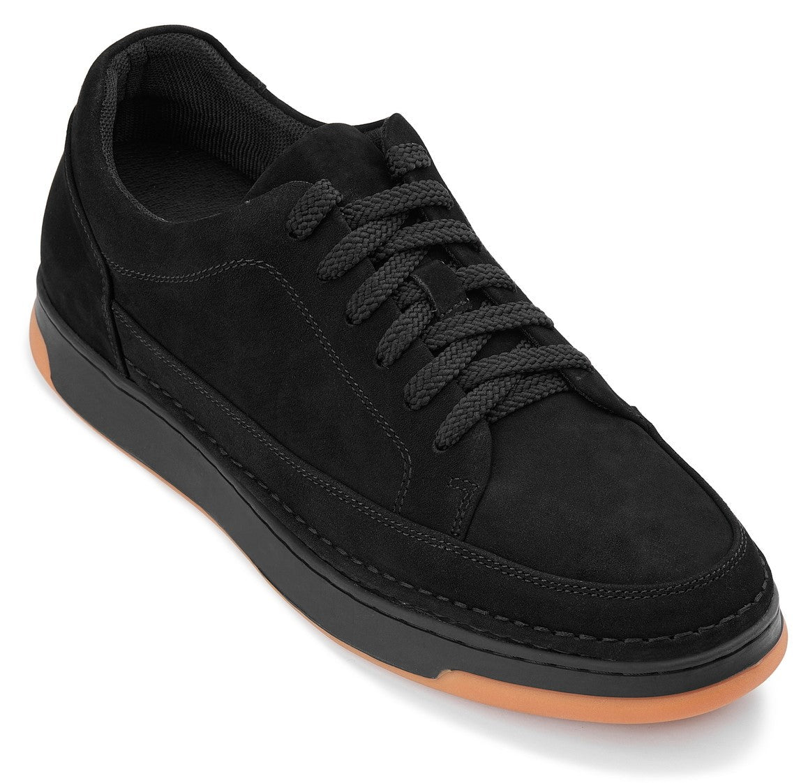 CALTO - Y7933 - 2.6 Inches Taller (Noir Suede/Black & Gum Sole) - Elevated Suede Sneakers - WonderingCloth