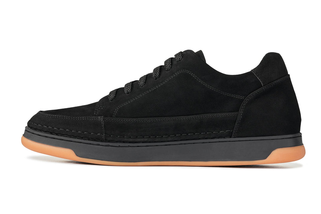 CALTO - Y7933 - 2.6 Inches Taller (Noir Suede/Black & Gum Sole) - Elevated Suede Sneakers - WonderingCloth