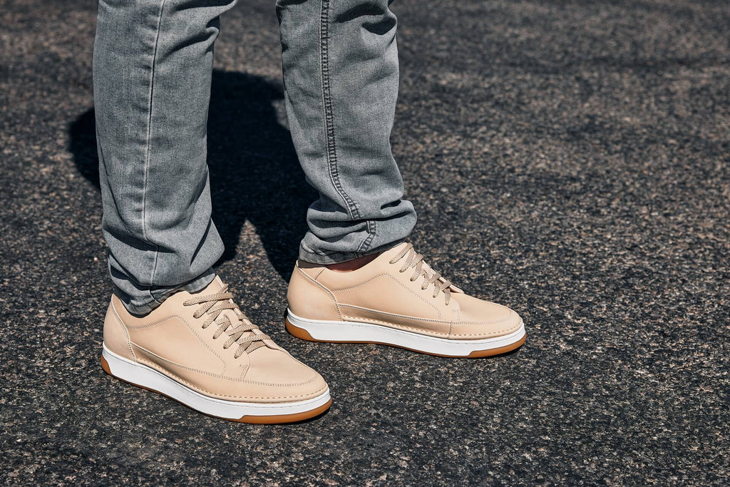 CALTO - Y7934 - 2.6 Inches Taller (Ivory White Suede/White & Gum Sole) - Elevated Leather Sneakers - WonderingCloth