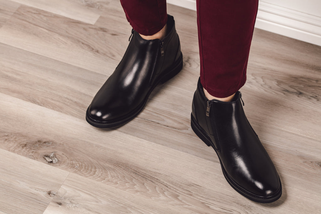 TOTO - YH7105 - 2.8 Inches Taller (Black) - Ankle Zip Boots - Lightweight - WonderingCloth