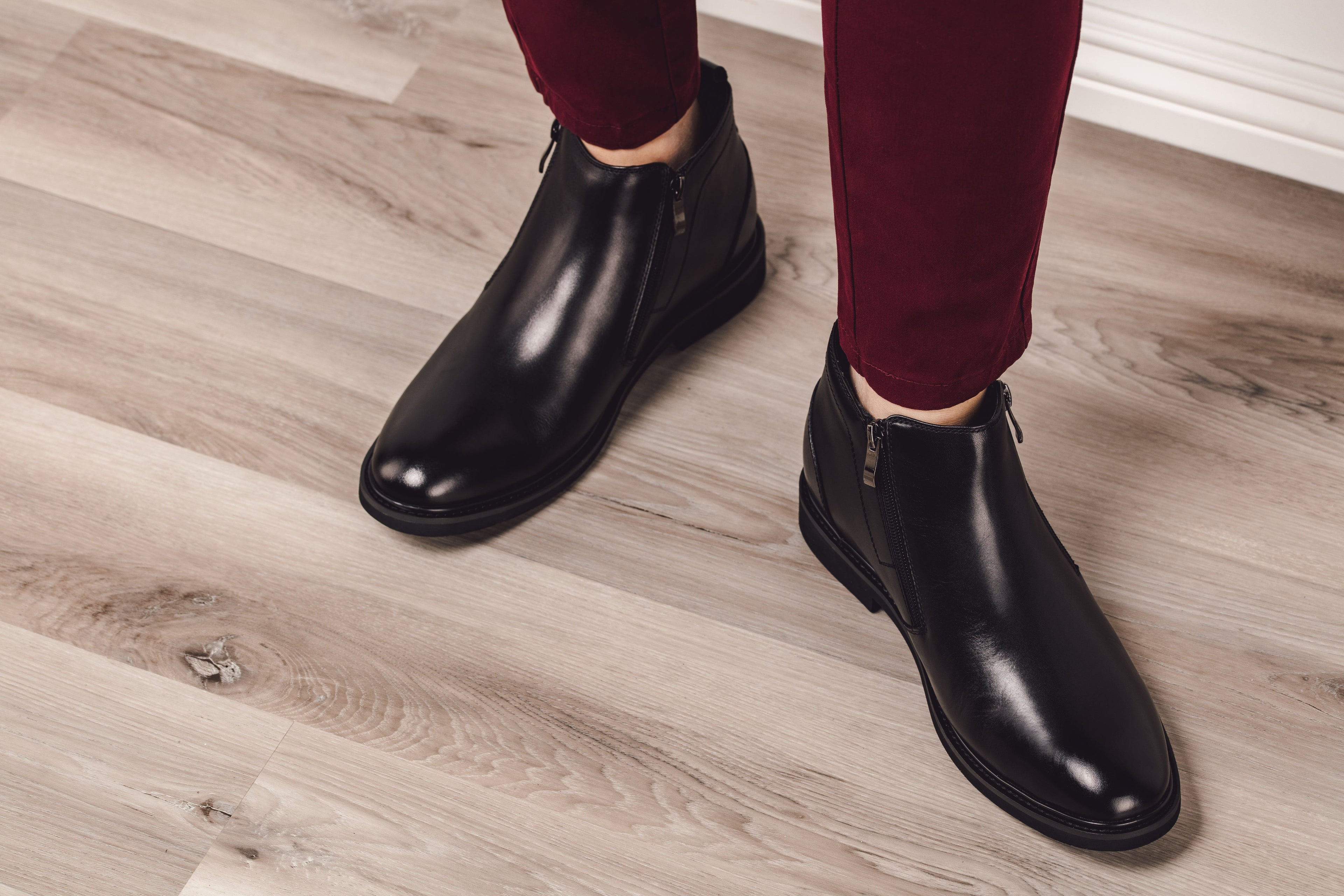 TOTO - YH7105 - 2.8 Inches Taller (Black) - Ankle Zip Boots - Lightweight - WonderingCloth