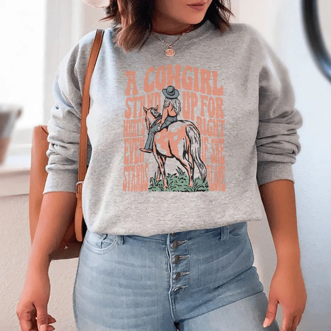 A Cowgirl Stand Up For What's Right Even If She Stands Alone Tee - WonderingCloth