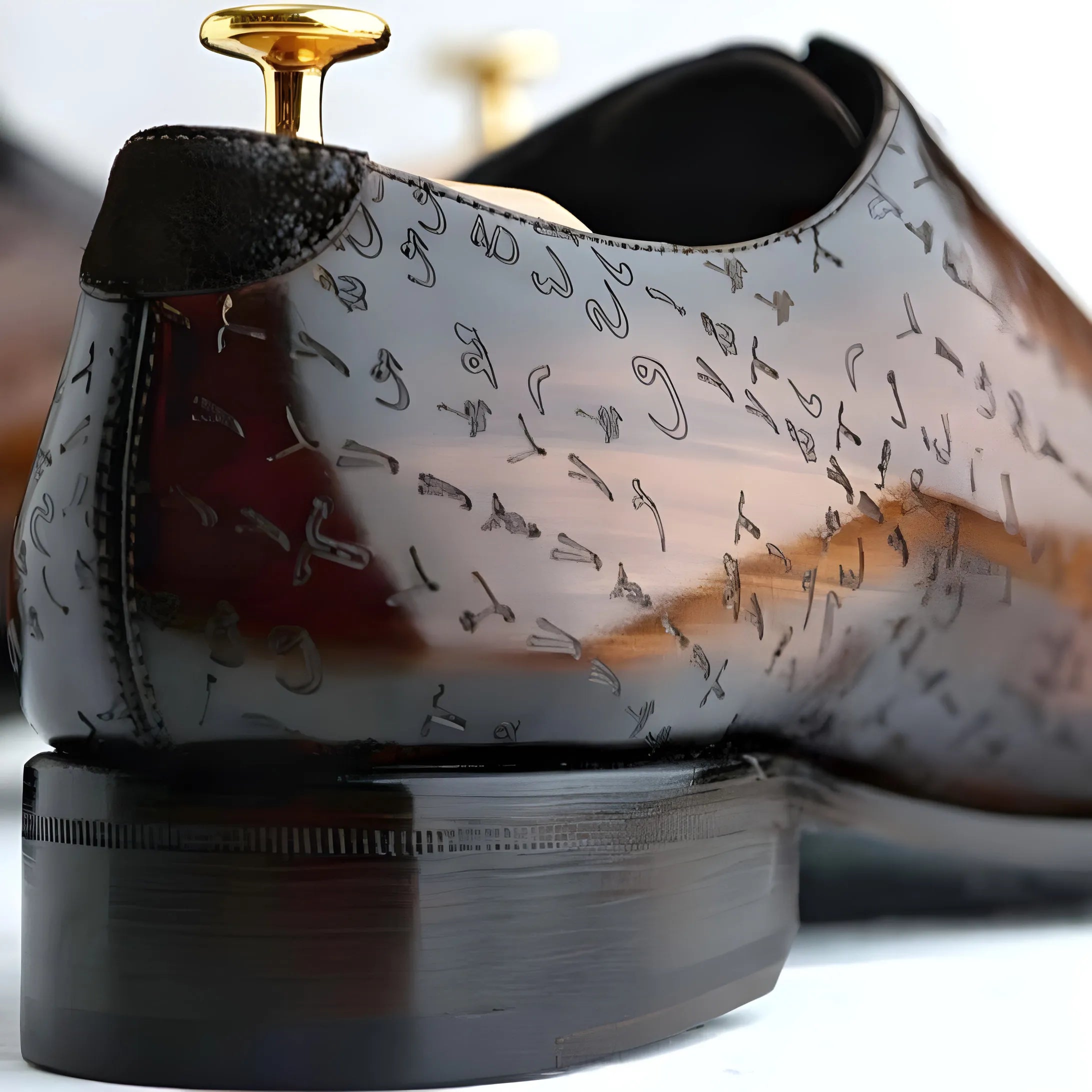Arabic Matrix Patina Wholecut Shoes - WonderingCloth
