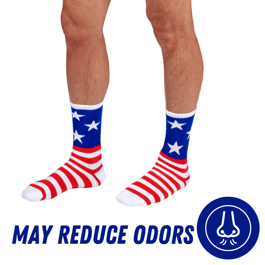Bamboo Sports Red White and Blue Premium Bamboo Rayon Crew Work Socks- Moisture Wicking, Odor Eliminating Red, White, and Blue American Flag 4th of July Socks for Men and Women Gift Box 3 Pair - WonderingCloth