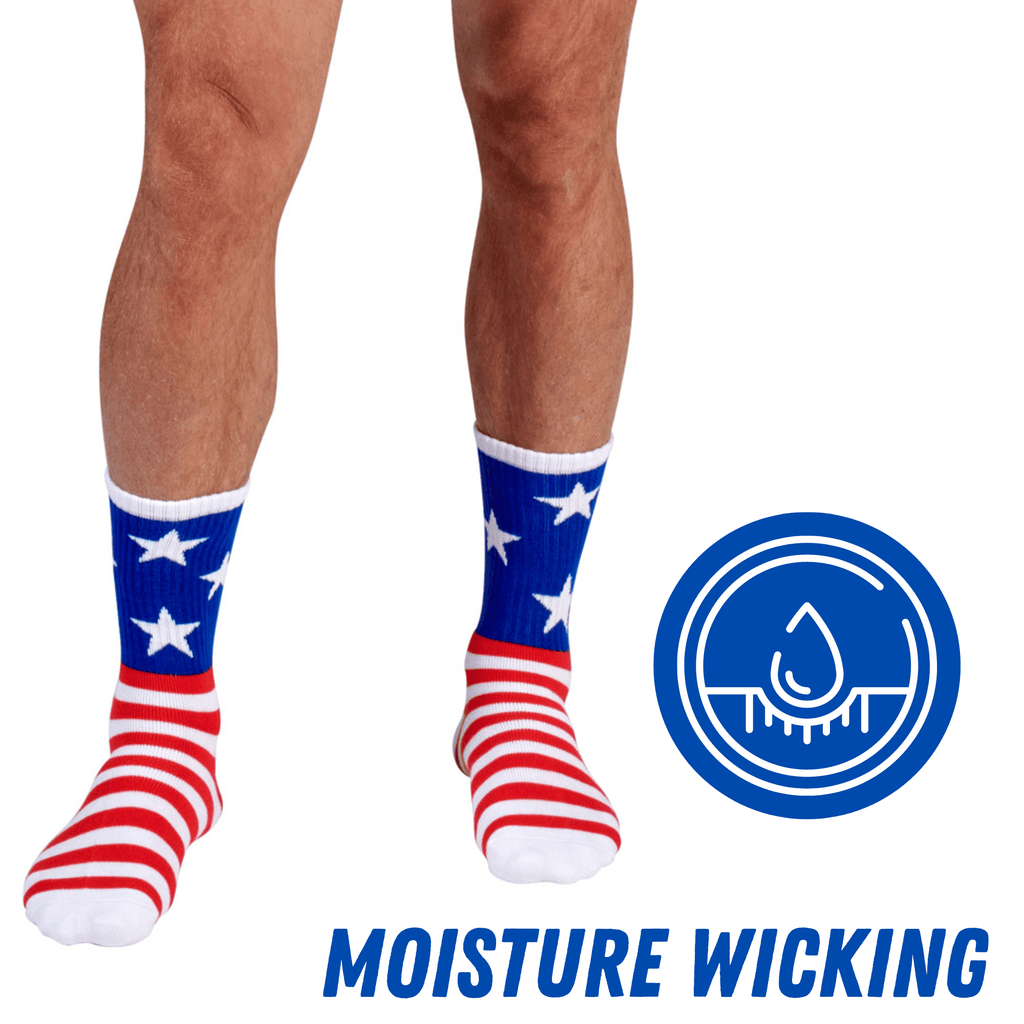Bamboo Sports Red White and Blue Premium Bamboo Rayon Crew Work Socks- Moisture Wicking, Odor Eliminating Red, White, and Blue American Flag 4th of July Socks for Men and Women Gift Box 3 Pair - WonderingCloth