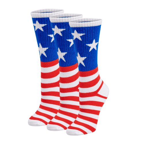 Bamboo Sports Red White and Blue Premium Bamboo Rayon Crew Work Socks- Moisture Wicking, Odor Eliminating Red, White, and Blue American Flag 4th of July Socks for Men and Women Gift Box 3 Pair - WonderingCloth