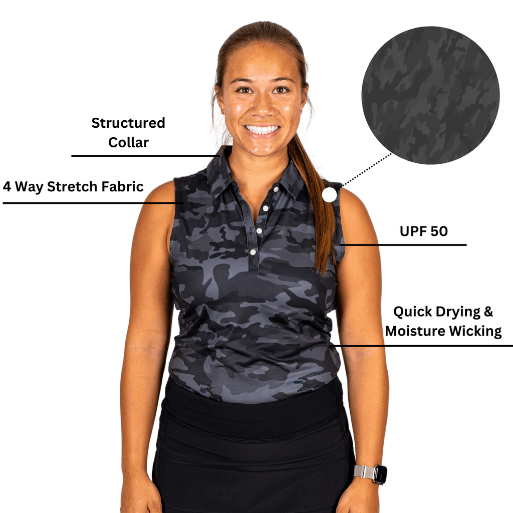 Black Camo Women's Polo (Sleeveless) - WonderingCloth