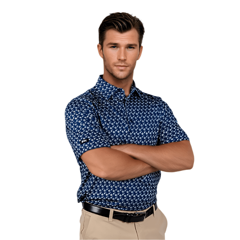 Blue Floral Men's Polo - WonderingCloth
