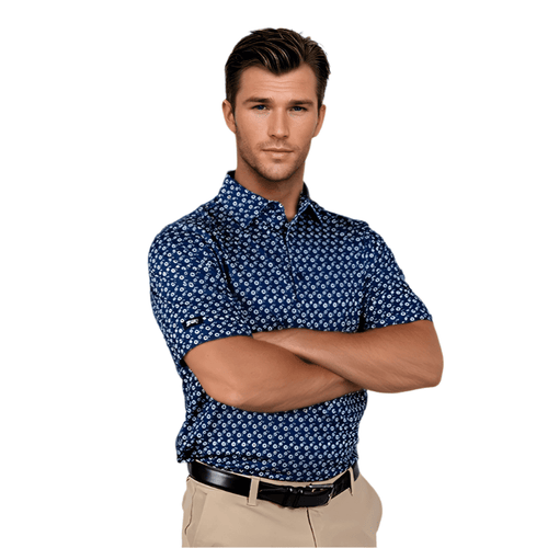 Blue Floral Men's Polo - WonderingCloth