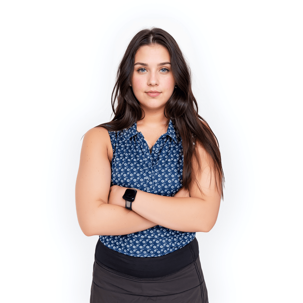 Blue Floral Women's Polo (Sleeveless) - WonderingCloth