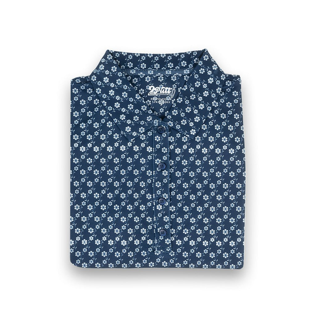 Blue Floral Women's Polo (Sleeveless) - WonderingCloth