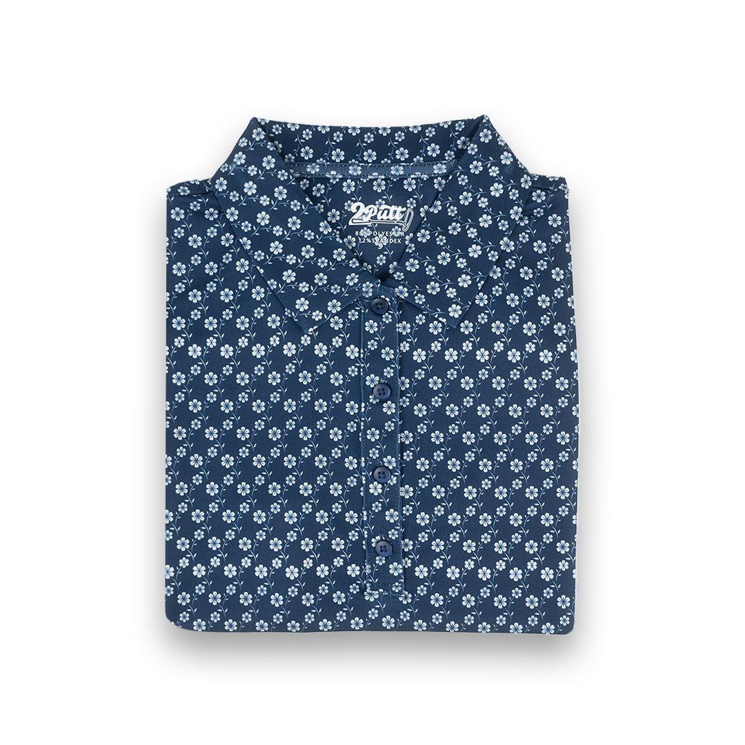 Blue Floral Women's Polo (Sleeveless) - WonderingCloth