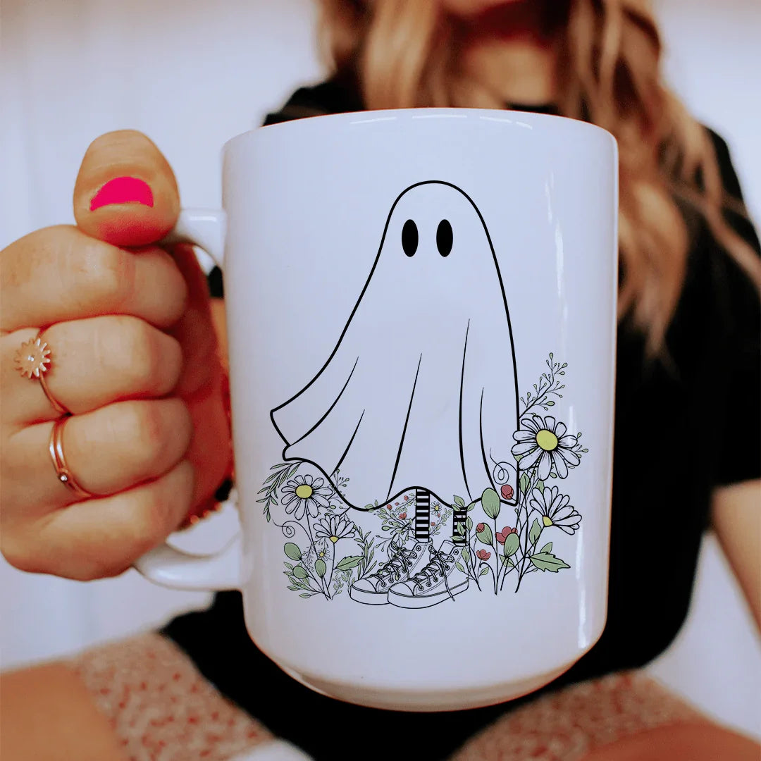 Boho Ghost Ceramic Mug 15 oz - WonderingCloth