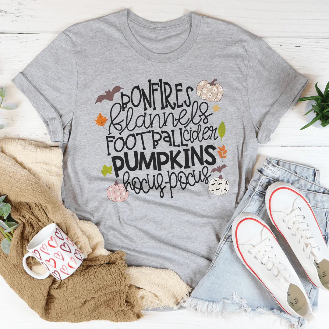 Bonfires Flannels Football Cider Pumpkins Hocus Pocus Tee - WonderingCloth