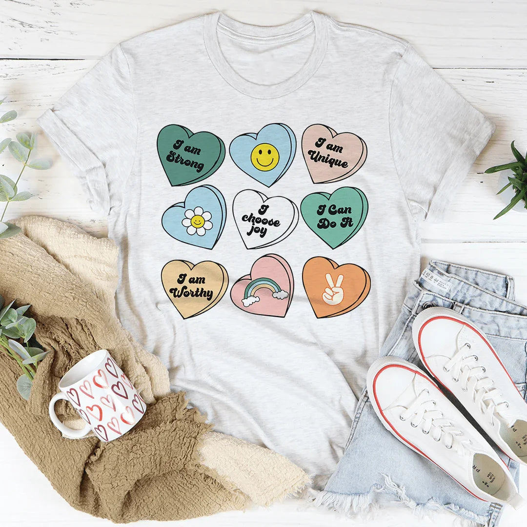Candy Hearts Positivity Affirmations Tee - WonderingCloth