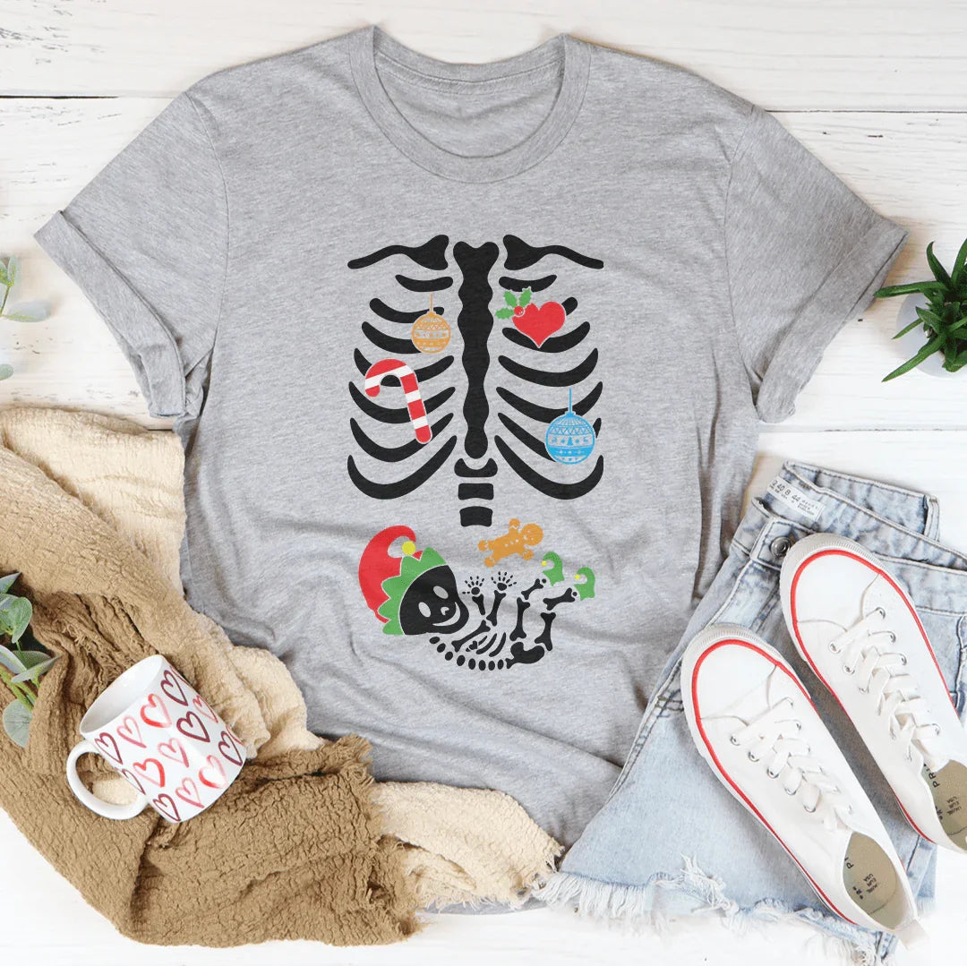 Christmas Pregnant Skeleton Tee - WonderingCloth