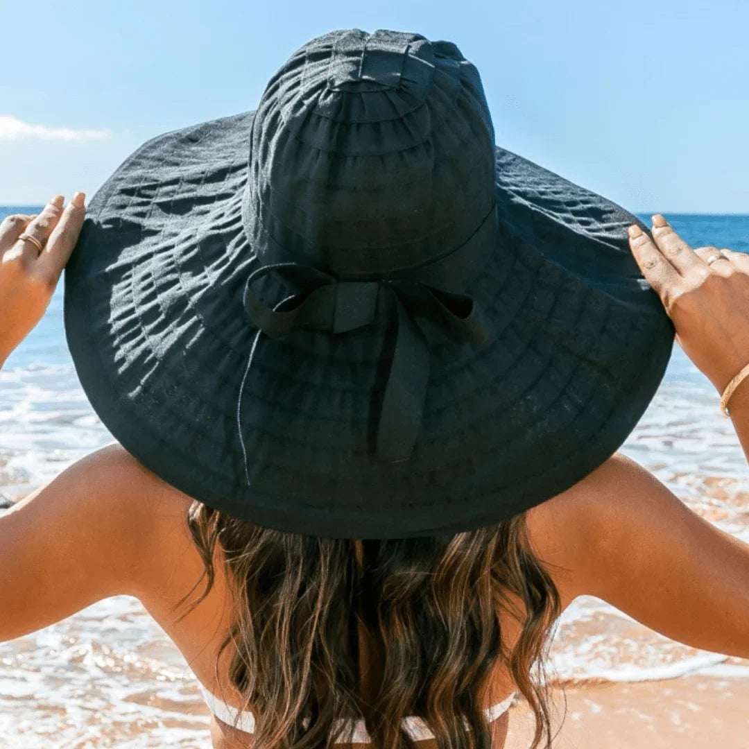 Classic Bow Accent Sunhat Extra Wide Brim - WonderingCloth