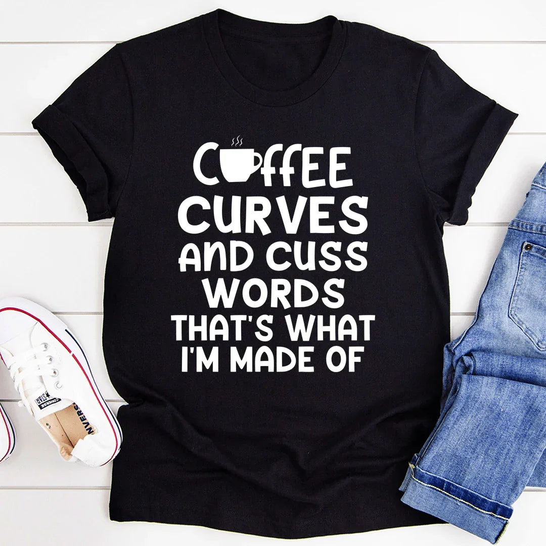 Coffee Curves & Cuss Words Tee - WonderingCloth