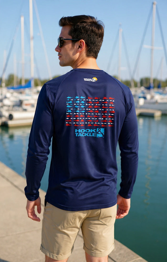 Men's American Fish L/S UV Fishing Shirt - WonderingCloth