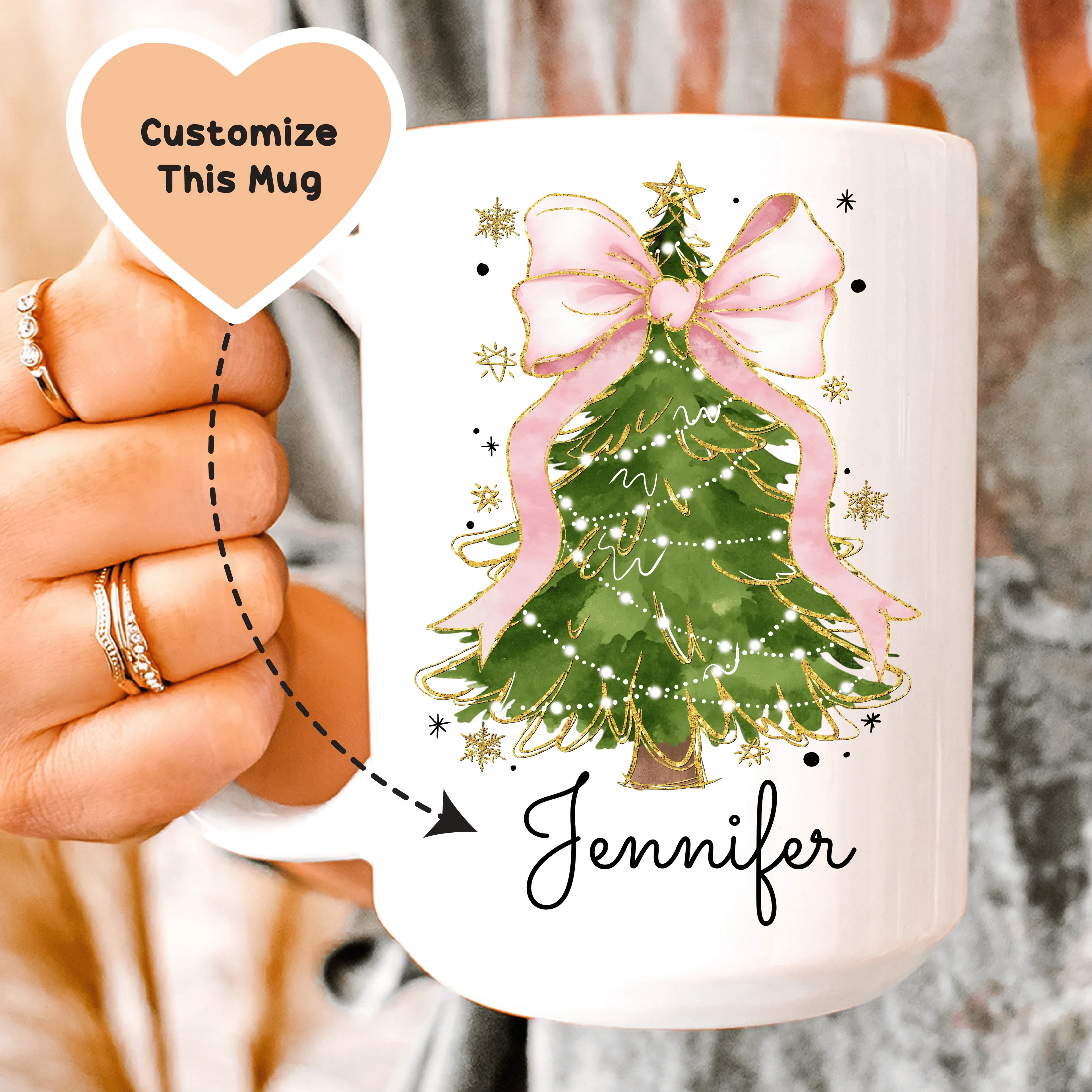 Custom Christmas Tree Bow Mug - WonderingCloth