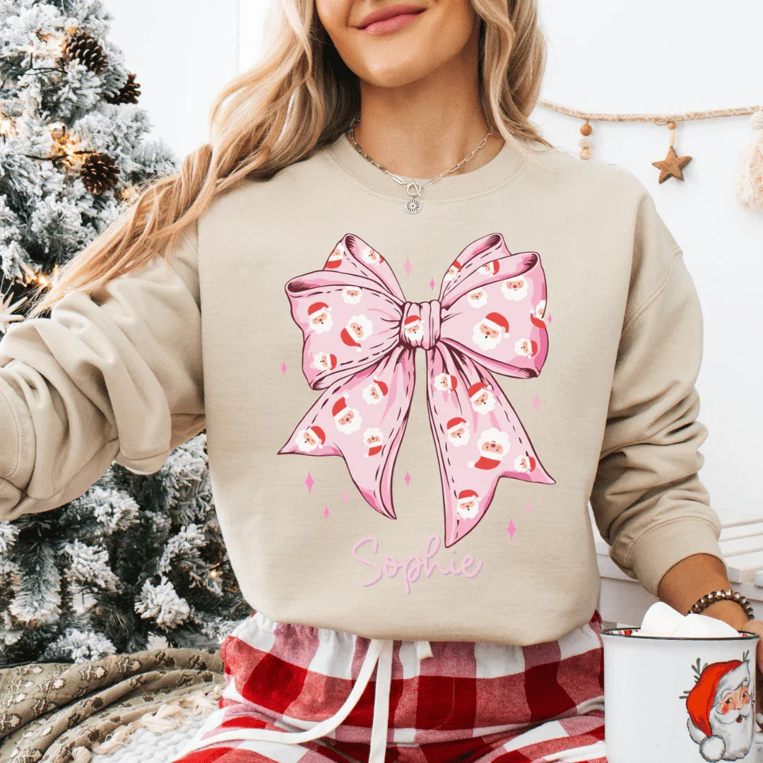 Custom Santa Bow Christmas Sweatshirt - WonderingCloth