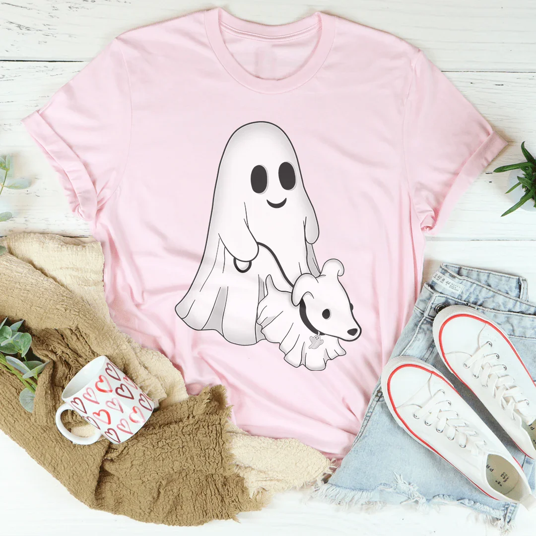 Cute Ghost Walking Dog Tee - WonderingCloth