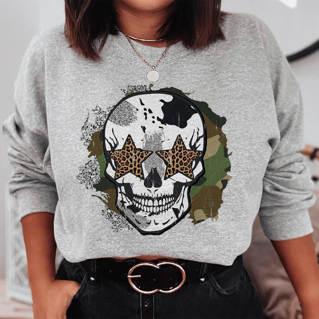 Distressed Skull Sweatshirt - WonderingCloth