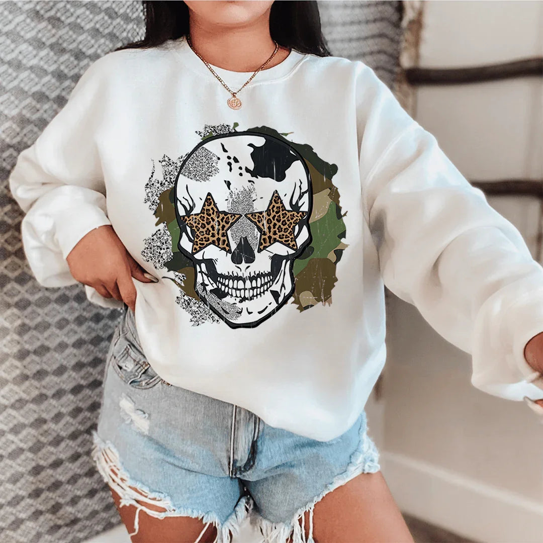 Distressed Skull Sweatshirt - WonderingCloth