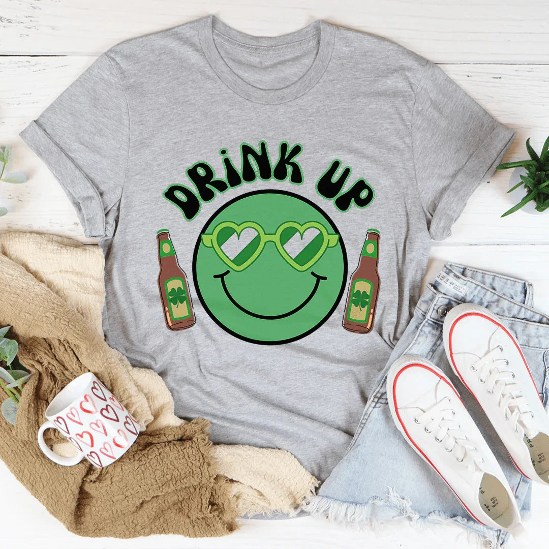 Drink Up Smiley St. Patricks Tee - WonderingCloth