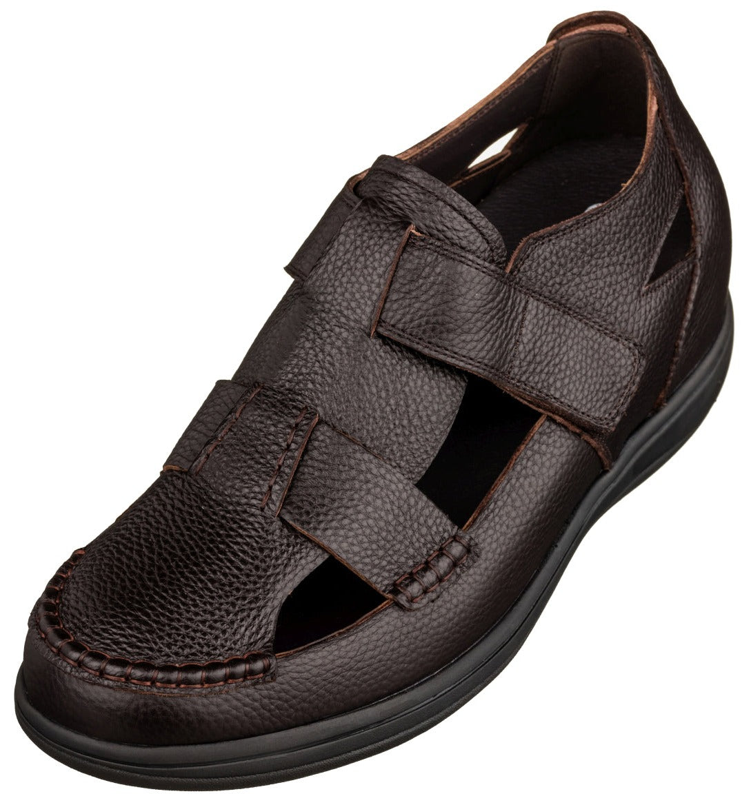 CALTO - K2662 - 3.2 Inches Taller (Dark Brown) - Casual Fisherman Sandal - WonderingCloth