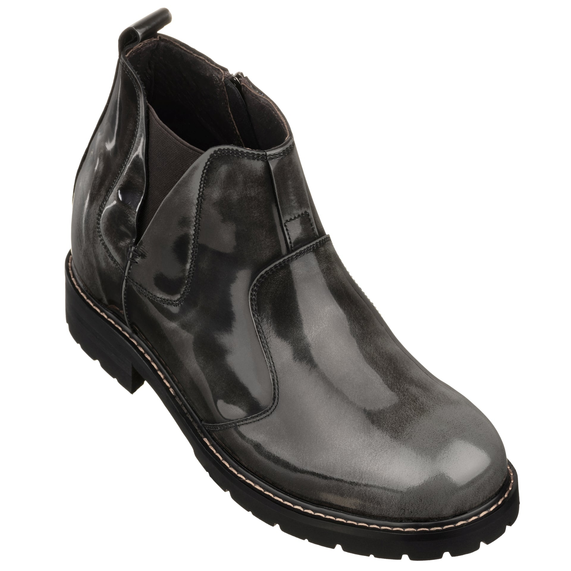 CALTO - K8991 - 3.6 Inches Taller (Grey) - Patent Leather Boot - WonderingCloth