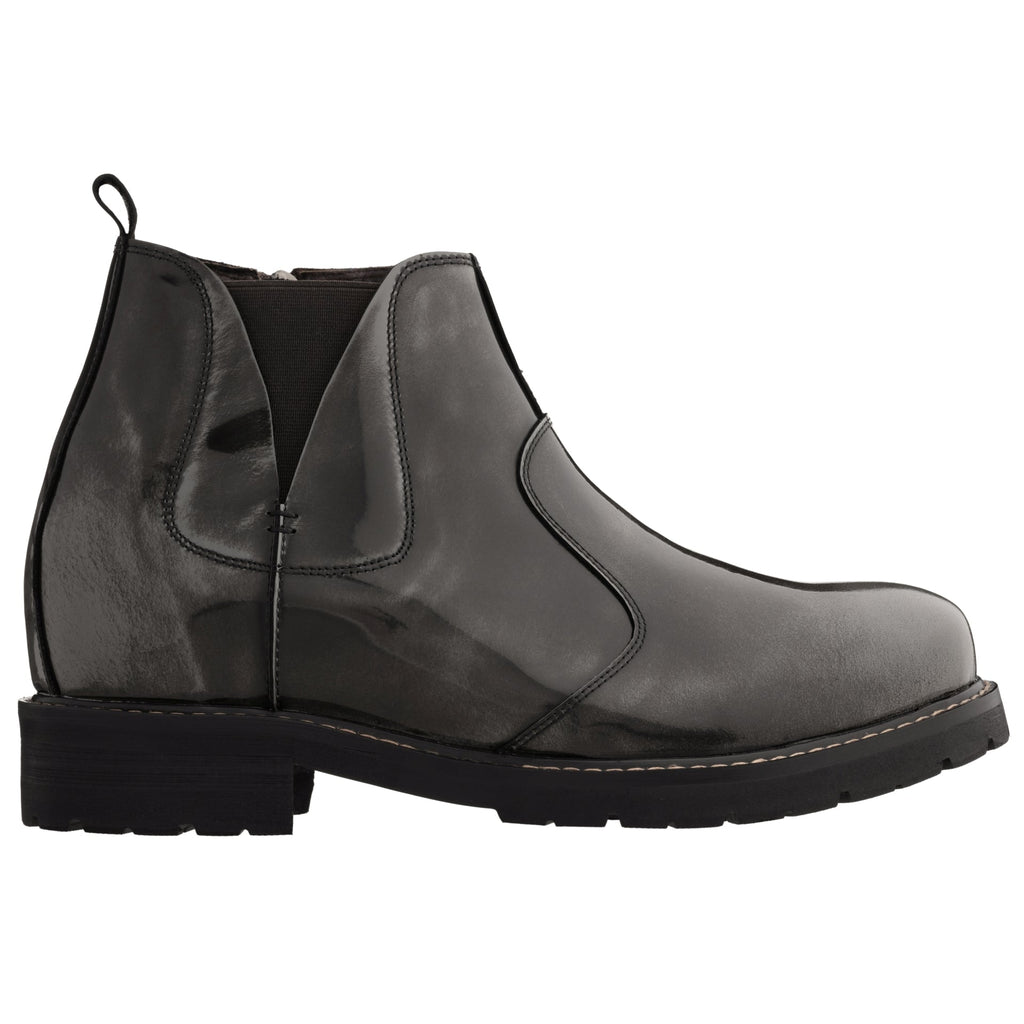 CALTO - K8991 - 3.6 Inches Taller (Grey) - Patent Leather Boot - WonderingCloth