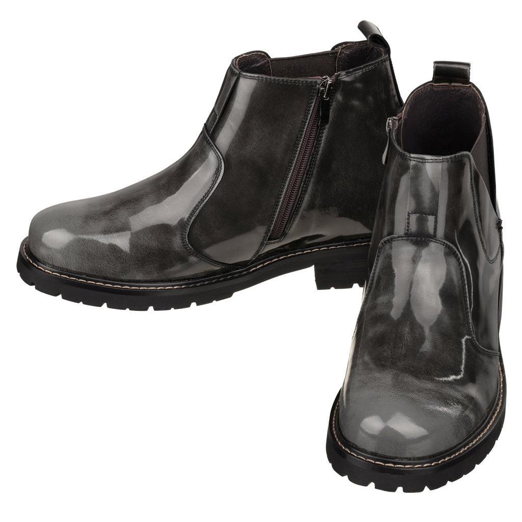 CALTO - K8991 - 3.6 Inches Taller (Grey) - Patent Leather Boot - WonderingCloth