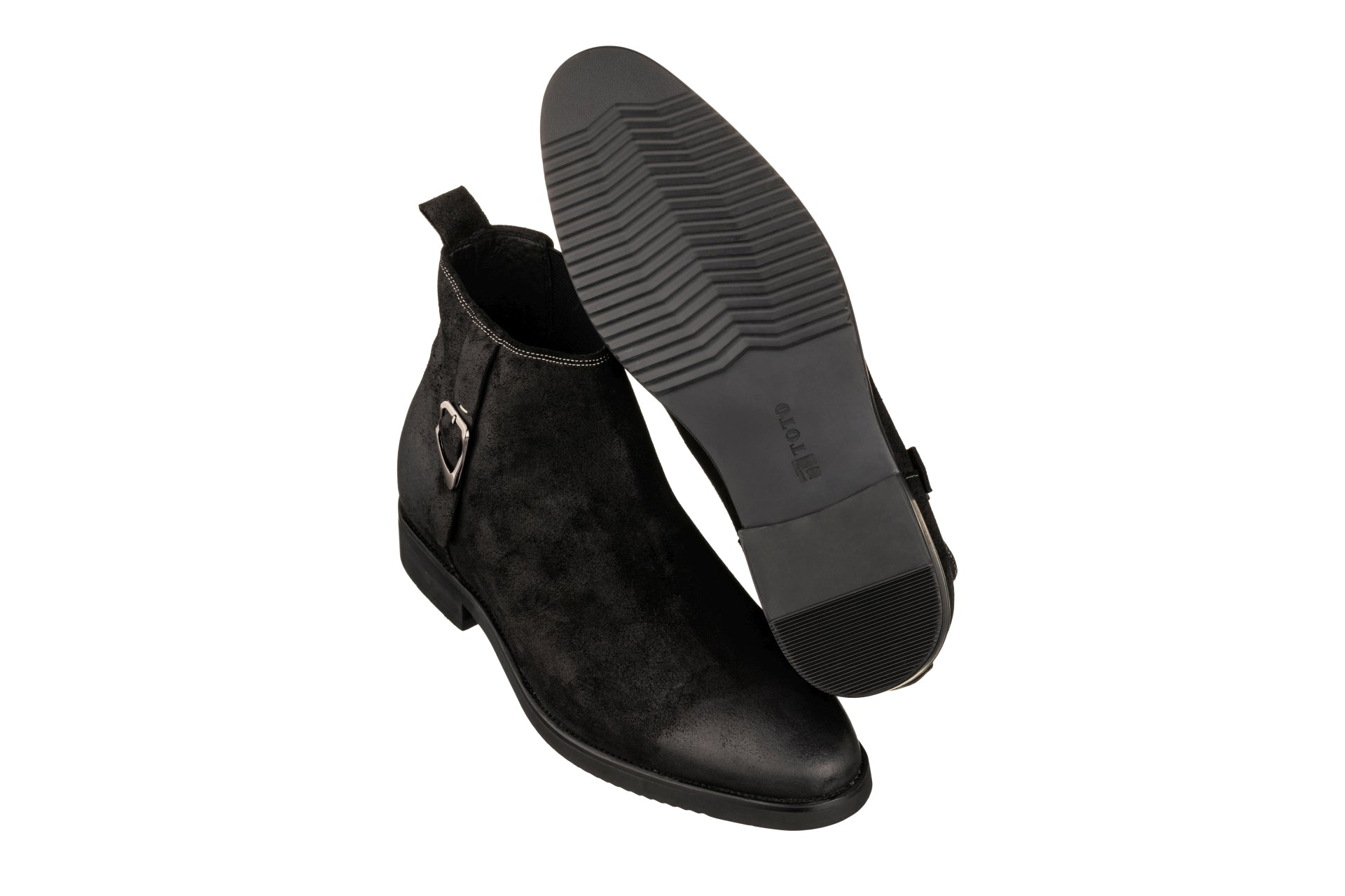 TOTO - K92081 - 3 Inches Taller (Nubuck Black) - Chelsea Ankle Boots - WonderingCloth