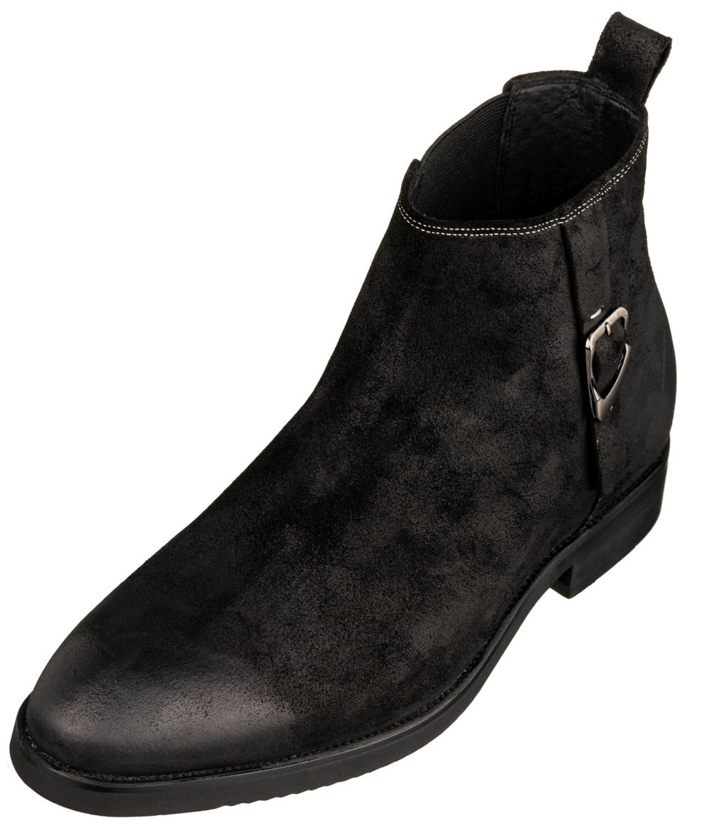 TOTO - K92081 - 3 Inches Taller (Nubuck Black) - Chelsea Ankle Boots - WonderingCloth