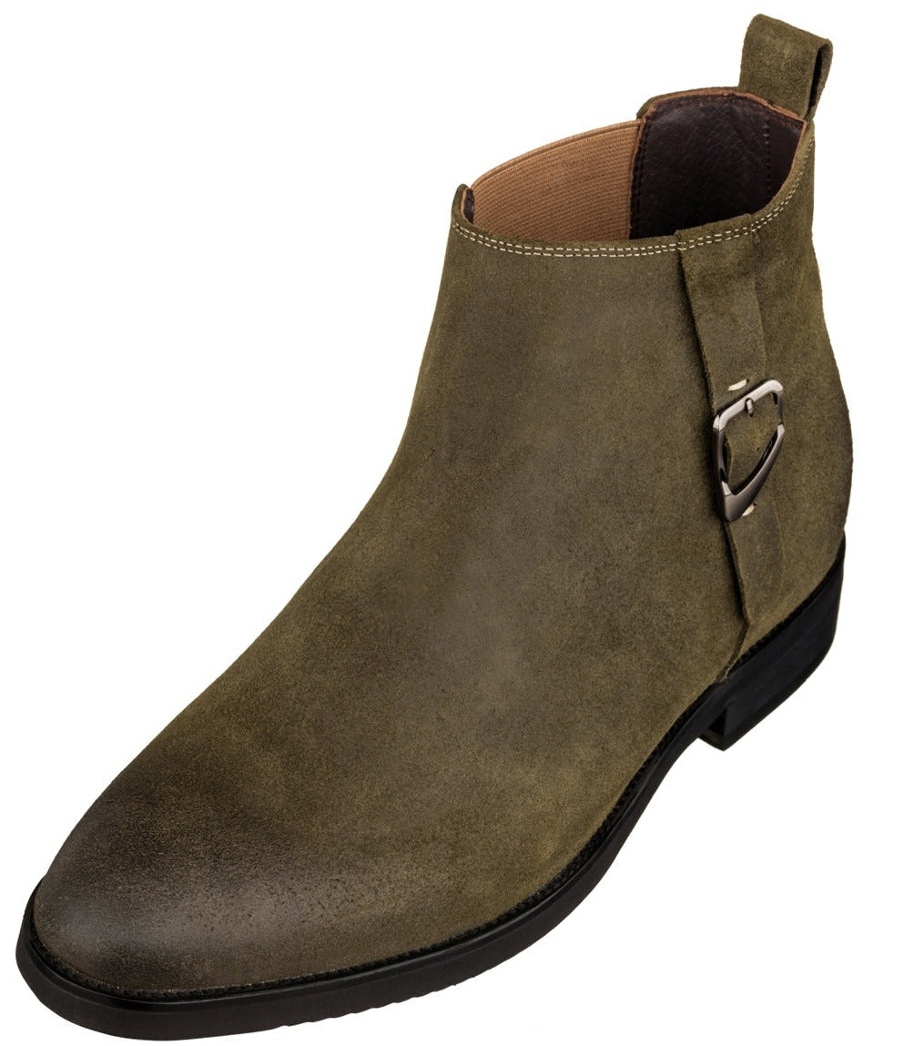 TOTO - K92082 - 3 Inches Taller (Nubuck Army Green) - Chelsea Ankle Boots - WonderingCloth