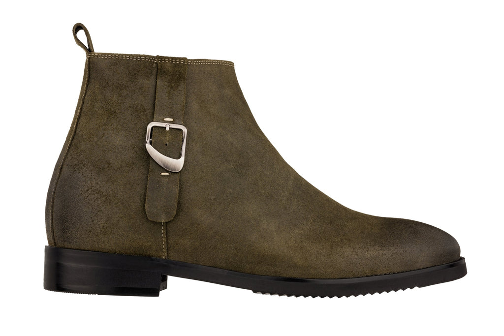 TOTO - K92082 - 3 Inches Taller (Nubuck Army Green) - Chelsea Ankle Boots - WonderingCloth