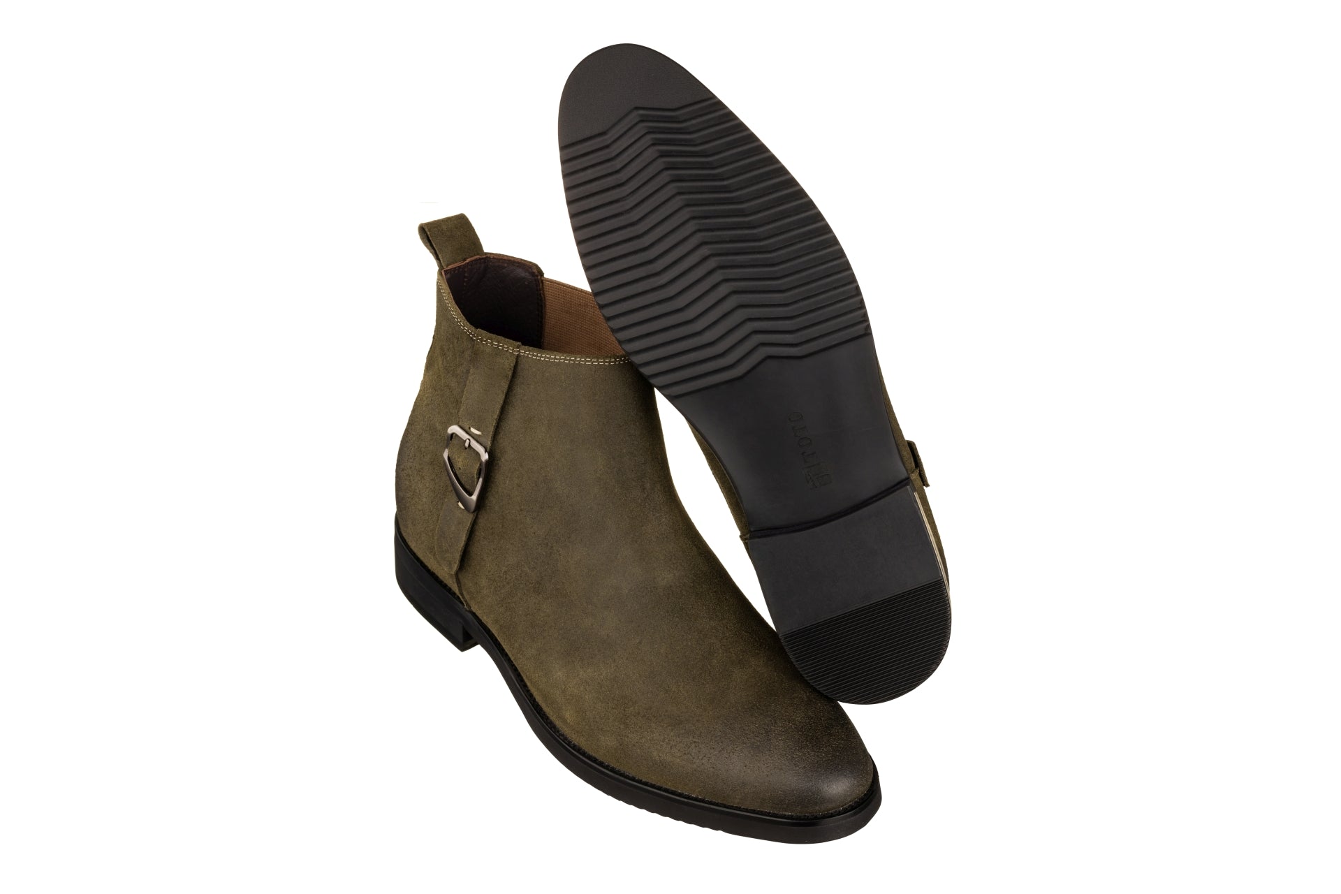 TOTO - K92082 - 3 Inches Taller (Nubuck Army Green) - Chelsea Ankle Boots - WonderingCloth