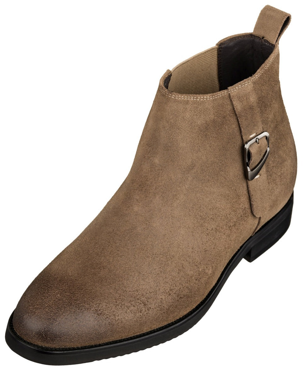 TOTO - K92083 - 3 Inches Taller (Nubuck Coffee Brown) - Chelsea Ankle Boots - WonderingCloth