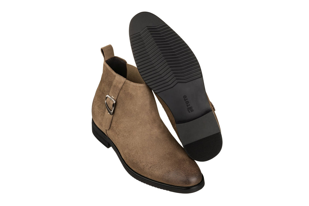 TOTO - K92083 - 3 Inches Taller (Nubuck Coffee Brown) - Chelsea Ankle Boots - WonderingCloth
