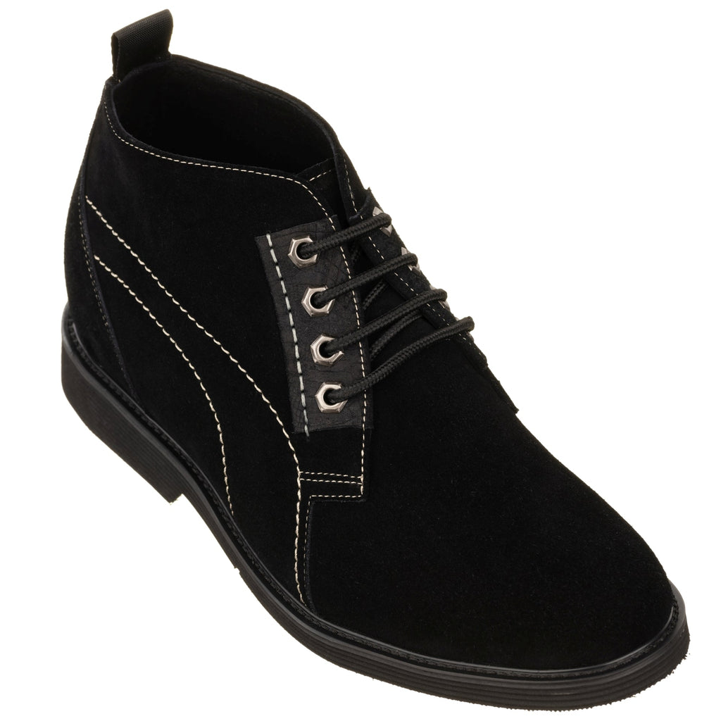 CALTO - K9913 - 3.2 Inches Taller (Black) - Ankle Boot - WonderingCloth