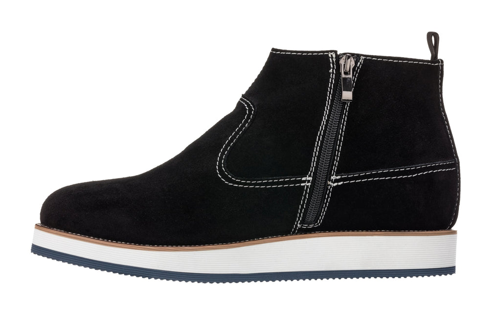 CALTO - Y30021 - 3 Inches Taller (Nubuck Black) - Zipper Boots - WonderingCloth