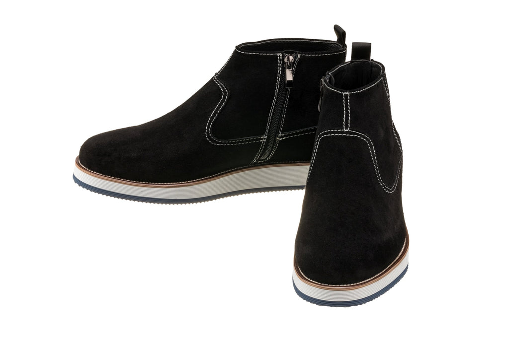 CALTO - Y30021 - 3 Inches Taller (Nubuck Black) - Zipper Boots - WonderingCloth