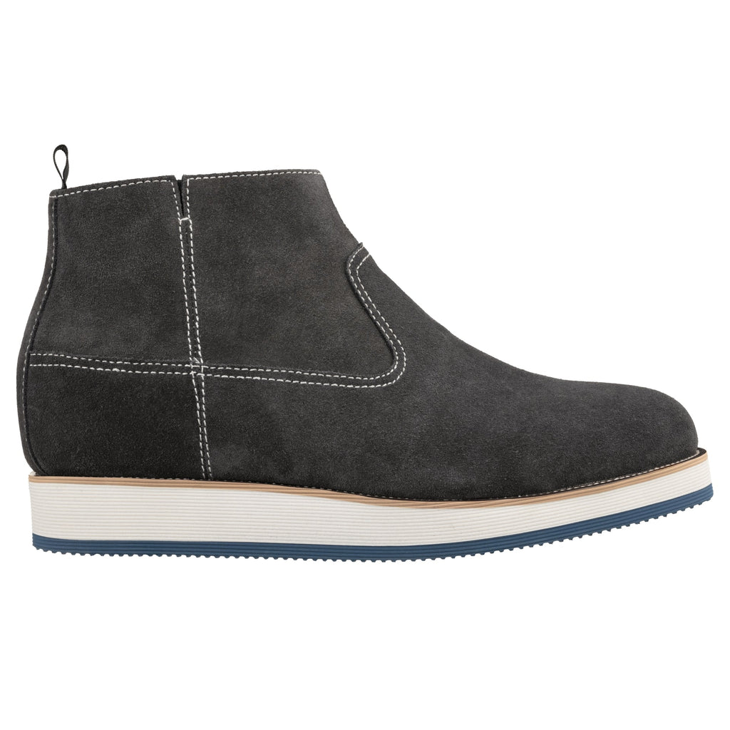CALTO - Y30022 - 3 Inches Taller (Nubuck Grey) - Zipper Boots - WonderingCloth