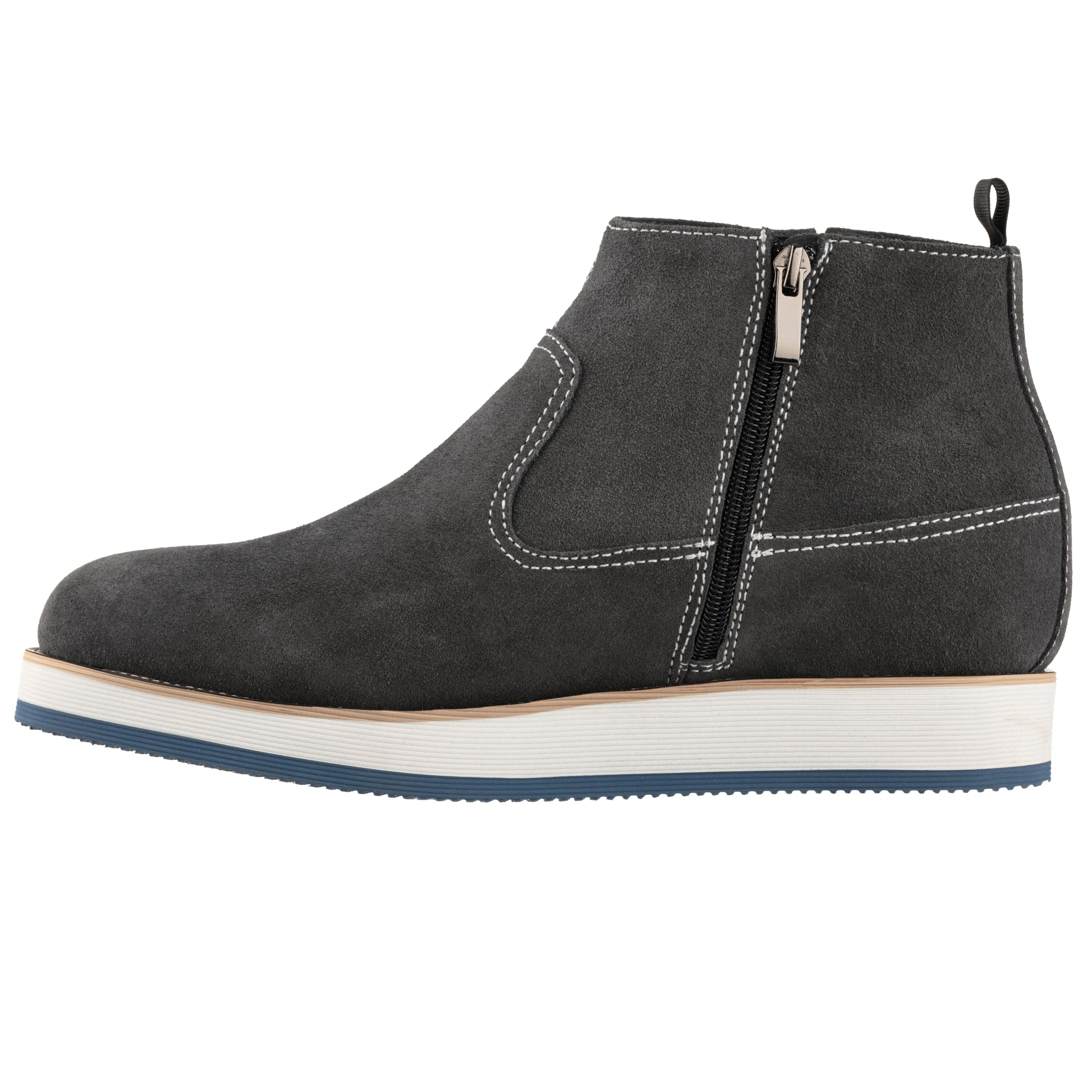 CALTO - Y30022 - 3 Inches Taller (Nubuck Grey) - Zipper Boots - WonderingCloth