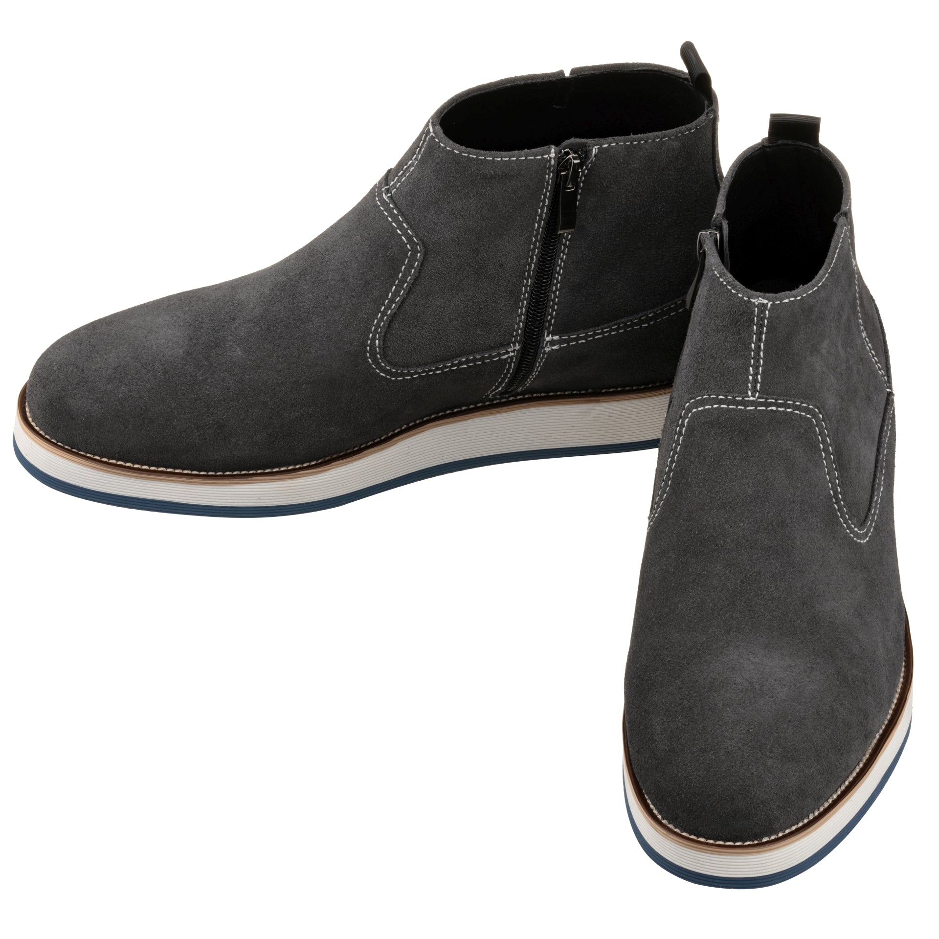 CALTO - Y30022 - 3 Inches Taller (Nubuck Grey) - Zipper Boots - WonderingCloth